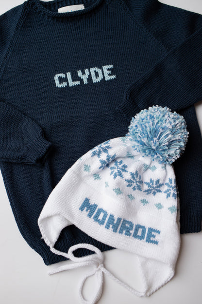 Name Sweater | Navy with Light Blue