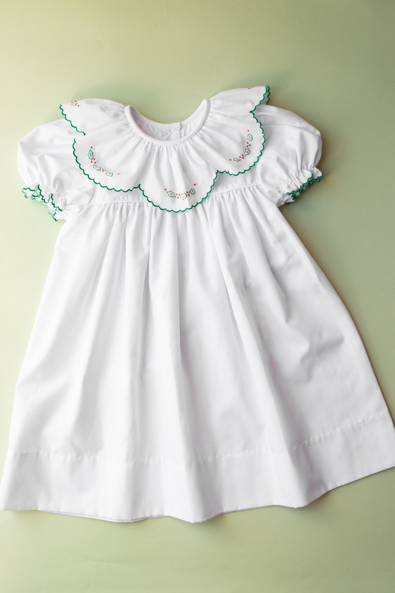 Holly Embroidered Dress | White & Green