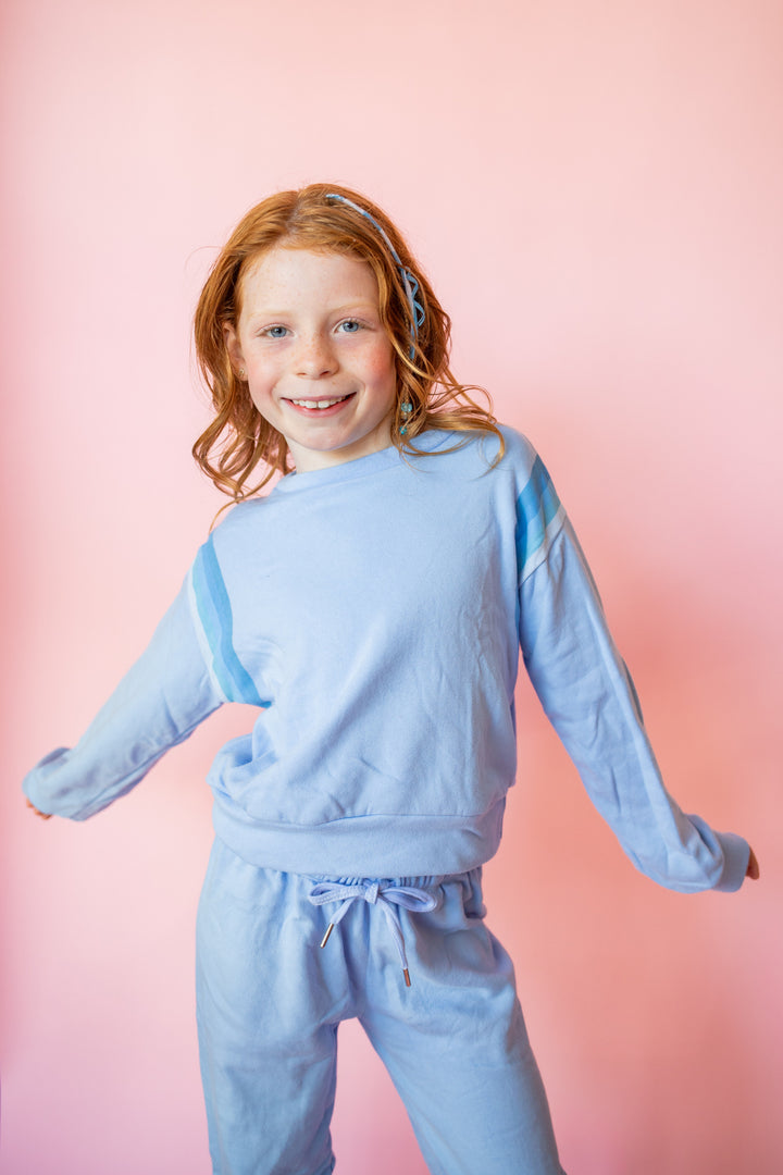 Gradient Stripe Print Crewneck Sweatshirt | Blue