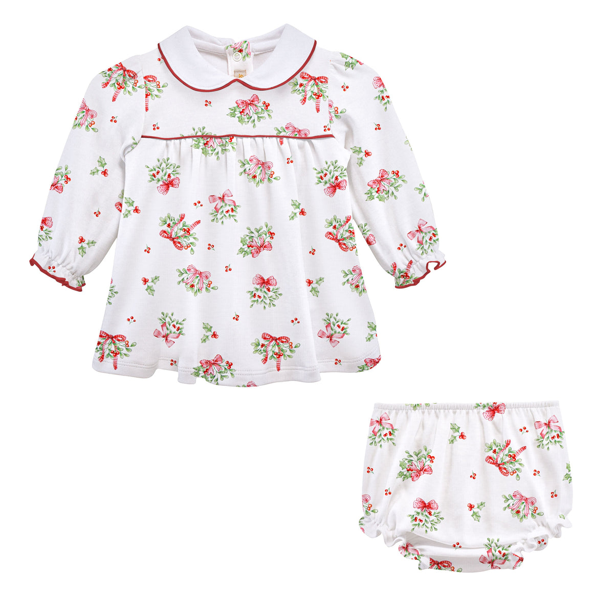 Mistletoe Kisses Printed Pima Dress w Round Collar