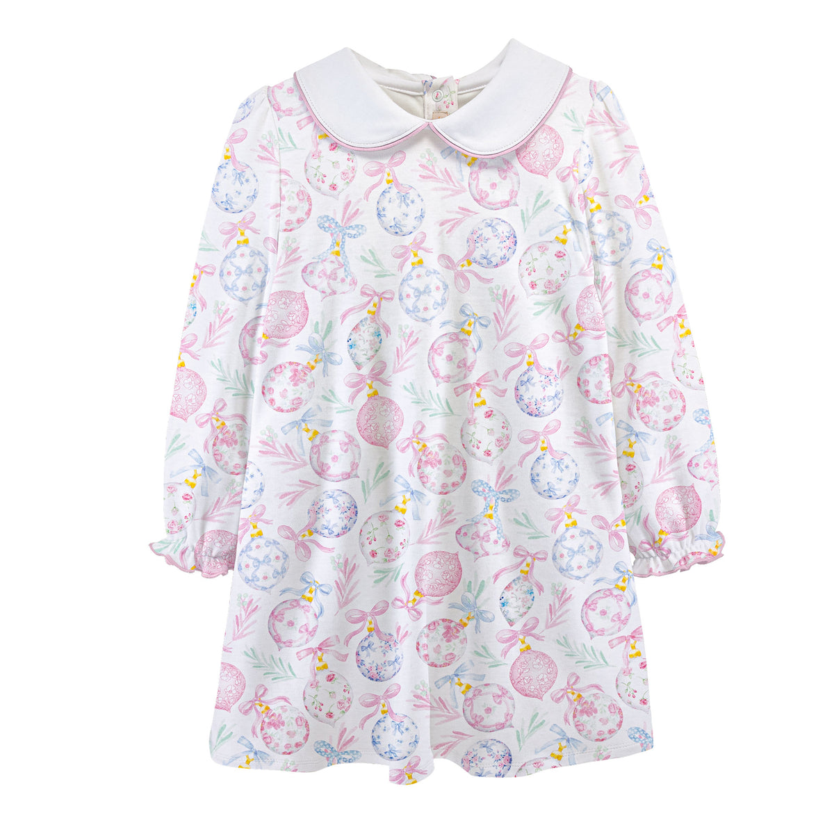 Little Christmas Charms Printed Pima Dress w Round Collar