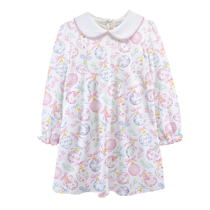 Little Christmas Charms Printed Pima Dress w Round Collar