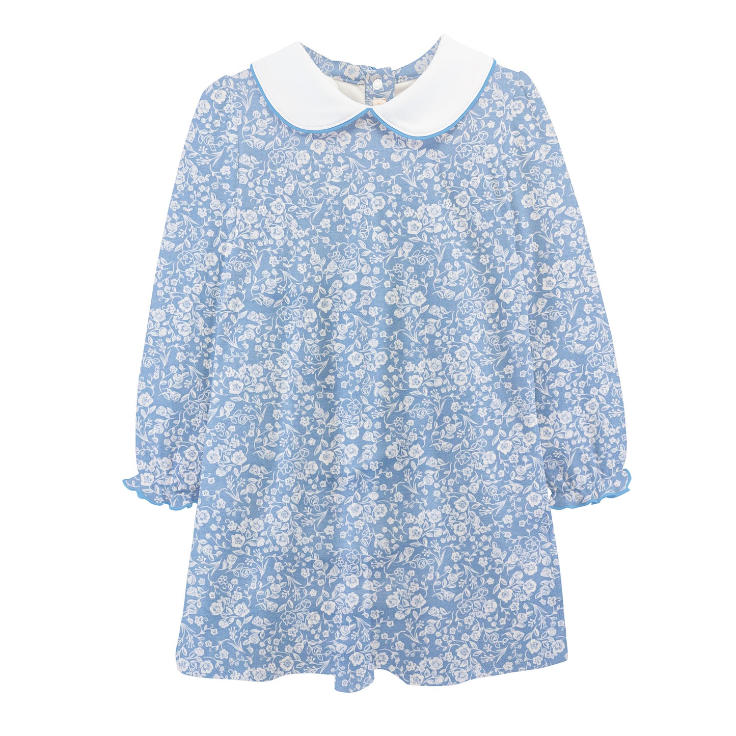 Round Collar Dress | Blue/White Blooming Garden