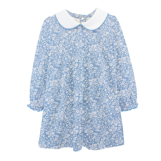 Round Collar Dress | Blue/White Blooming Garden