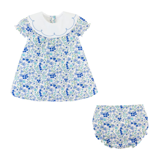 Embroidered Collar Dress Set | Blue Bell Flowers