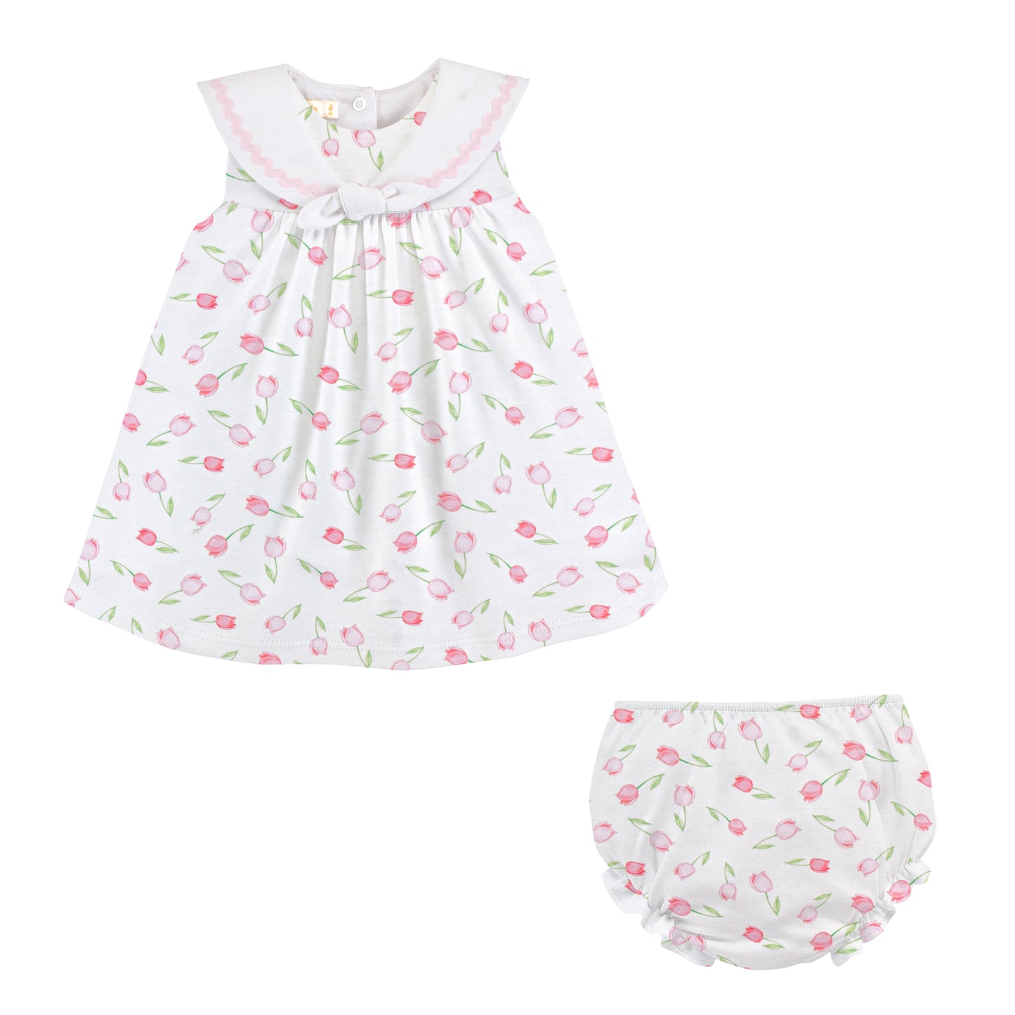 Sailor Collar Printed Dress | Pink Baby Tulips