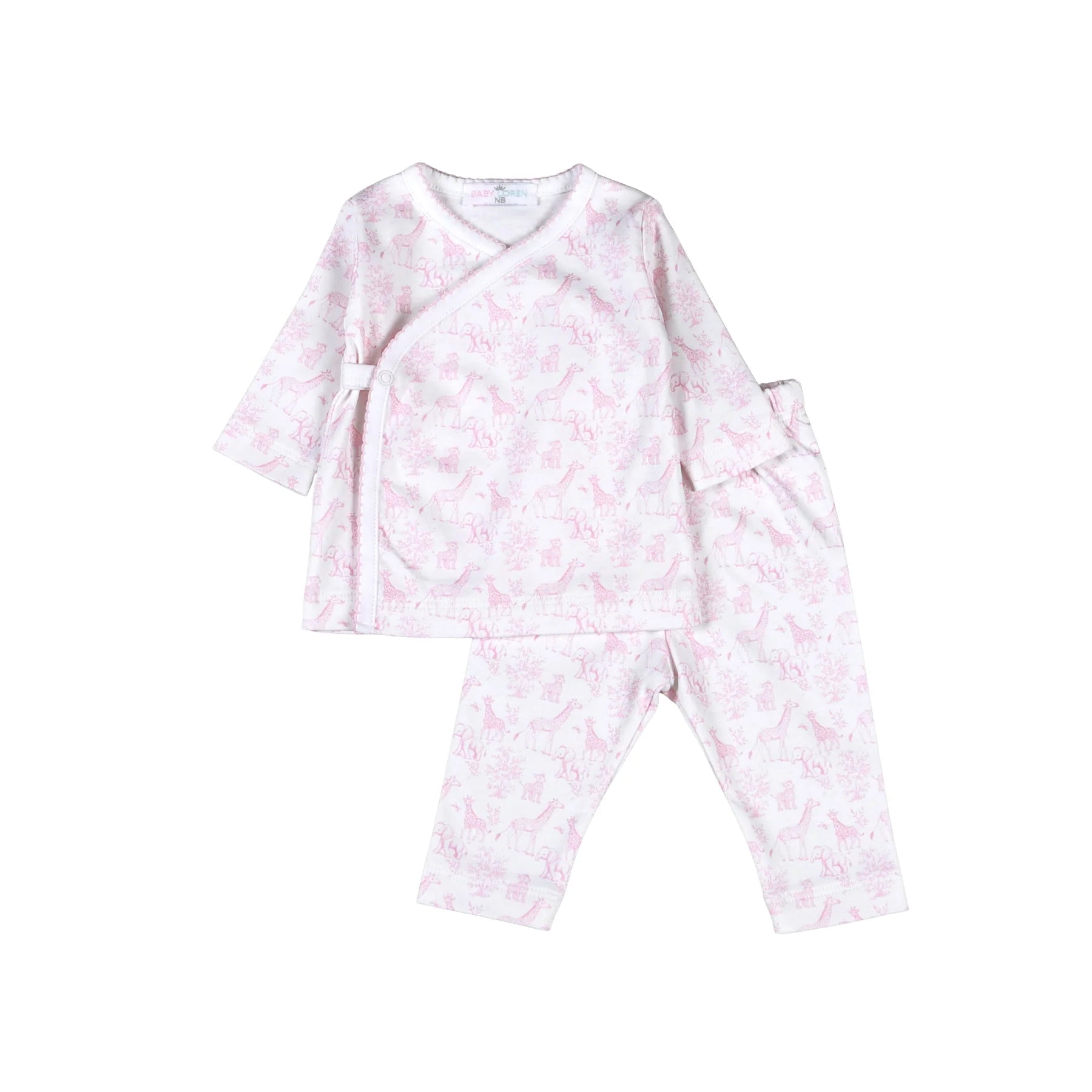 Pink Baby Safari Pima Kimono Pants Set
