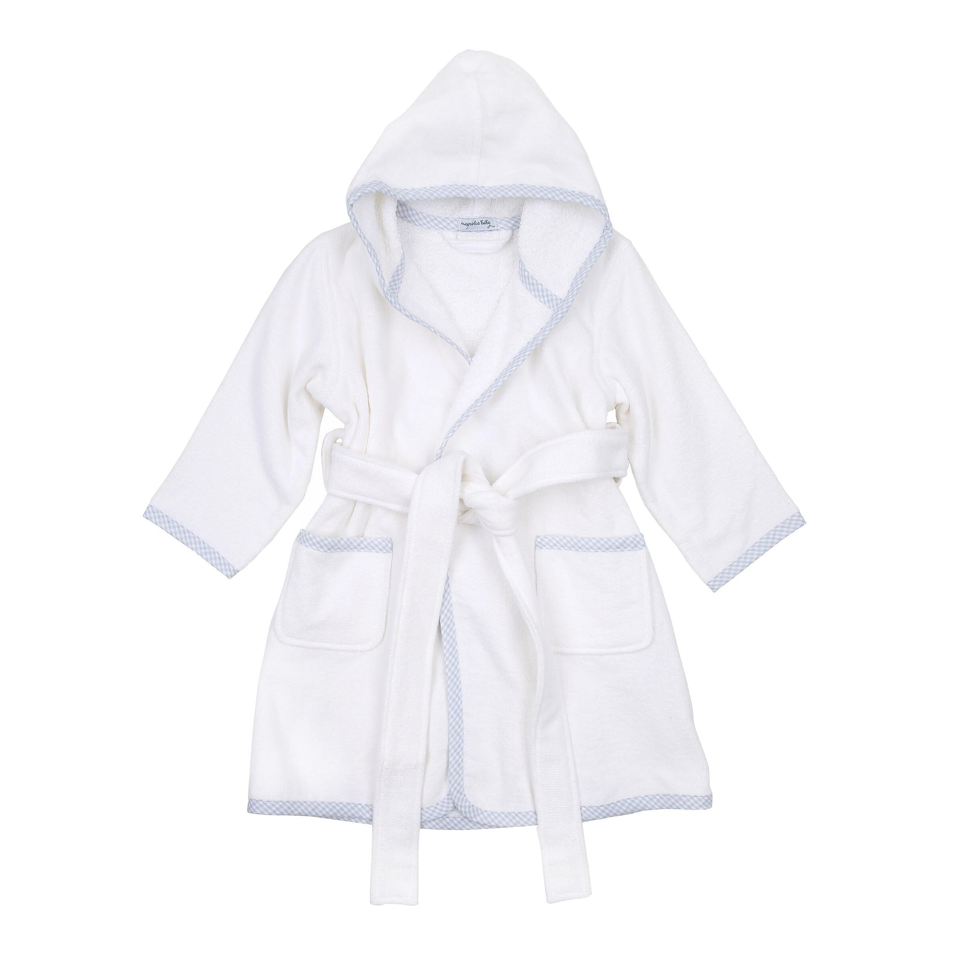 Essentials Gingham Trim Bathrobe | White/Blue