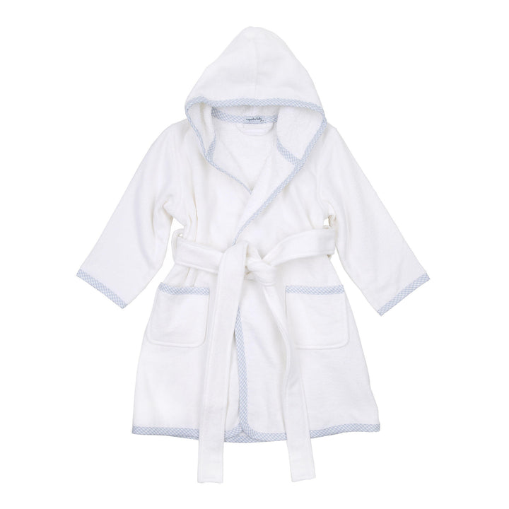 Essentials Gingham Trim Bathrobe | White/Blue