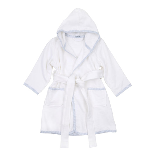 Essentials Gingham Trim Bathrobe | White/Blue