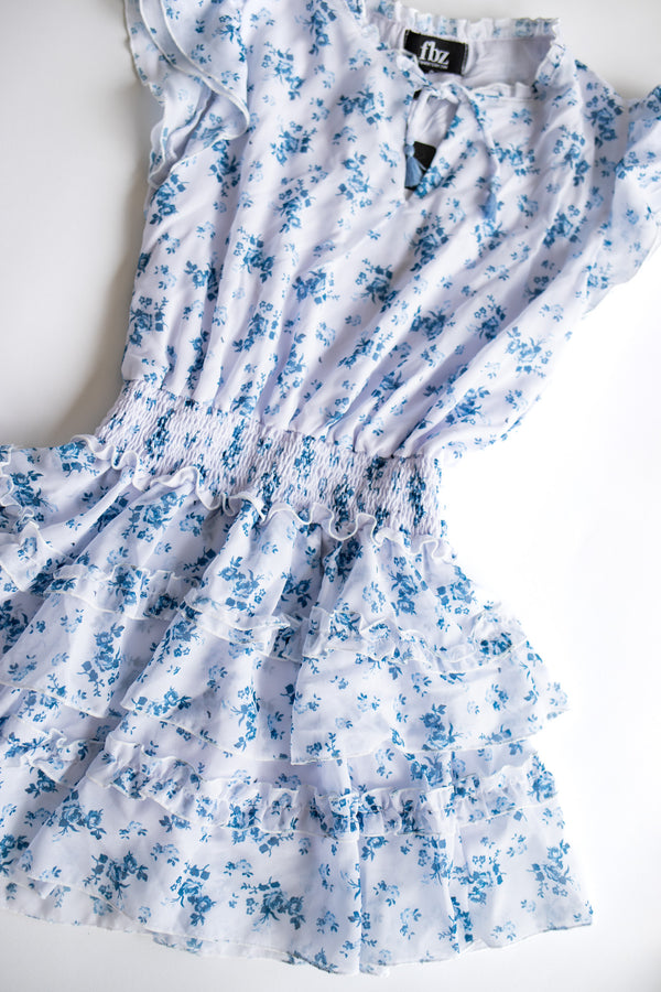 Blue Floral Tiered Dress