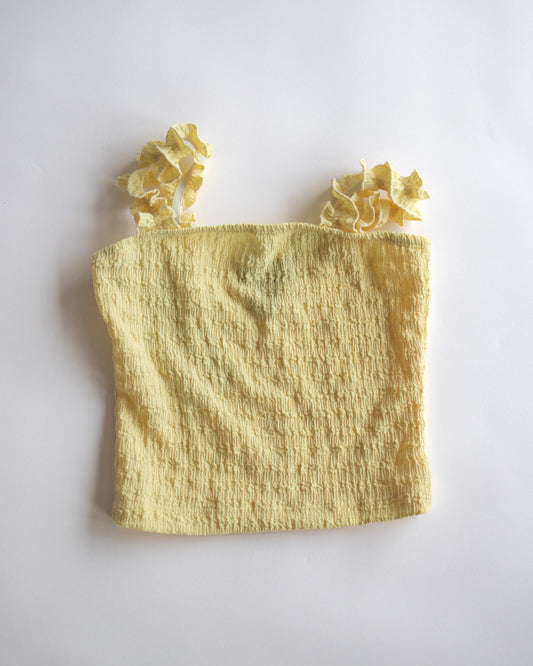 Yellow Crinkle Ruffle Strap Top