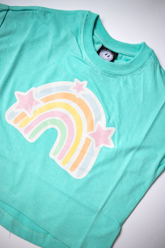 XOXO by Magpies Printed Short Sleeve Rainbow Tee | Aqua