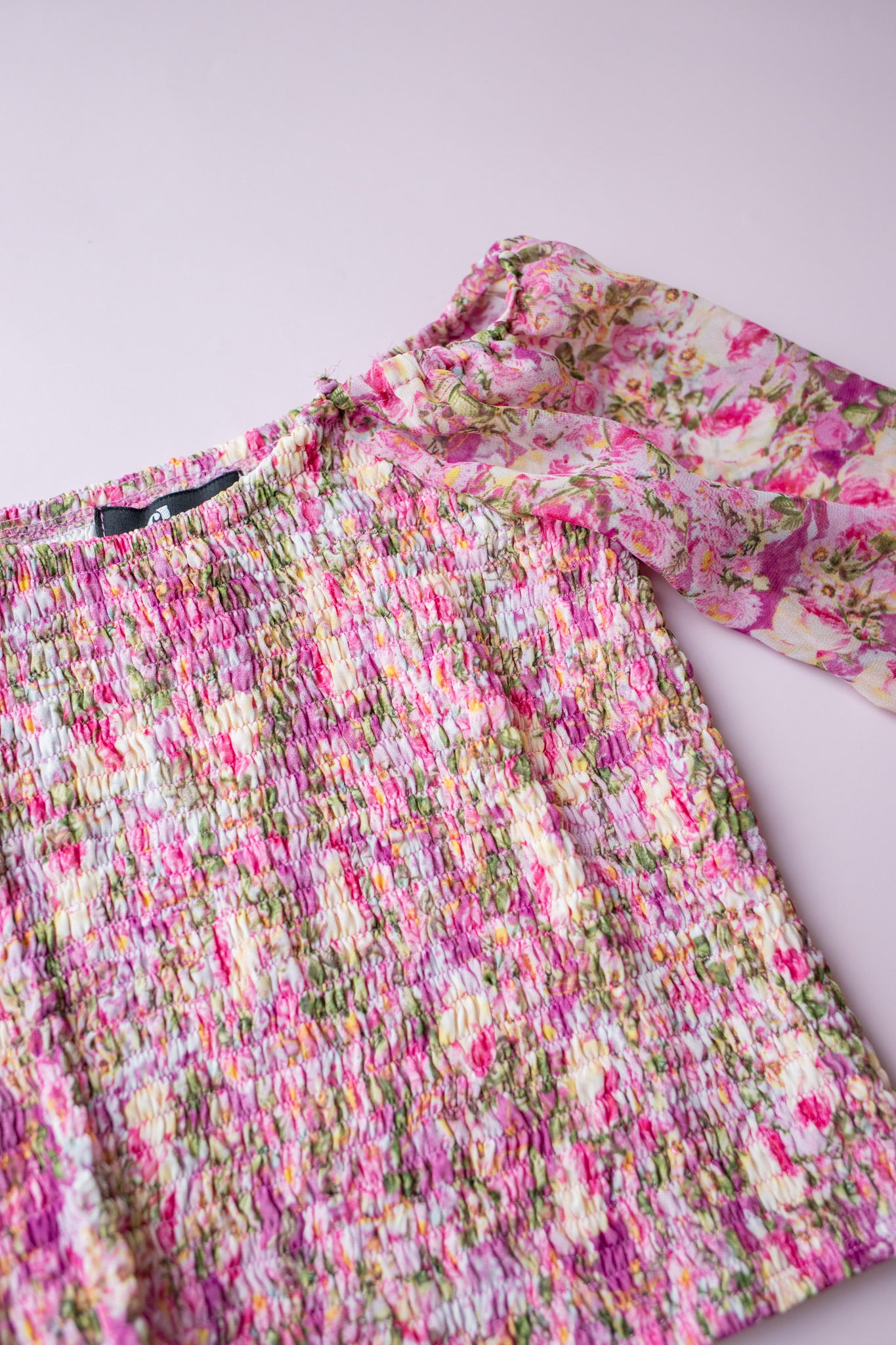 Smocked Chiffon Top  | Fall Pink Floral