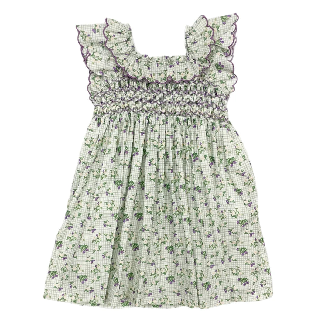 Blackberry Floral Gingham Dress-Green