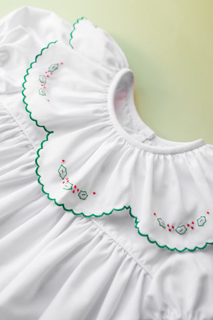 Holly Embroidered Dress | White & Green