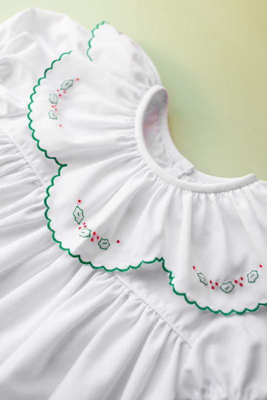 Holly Embroidered Dress | White & Green