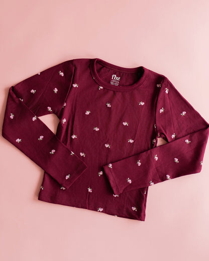 Rib Long Sleeve | Maroon Ditsy