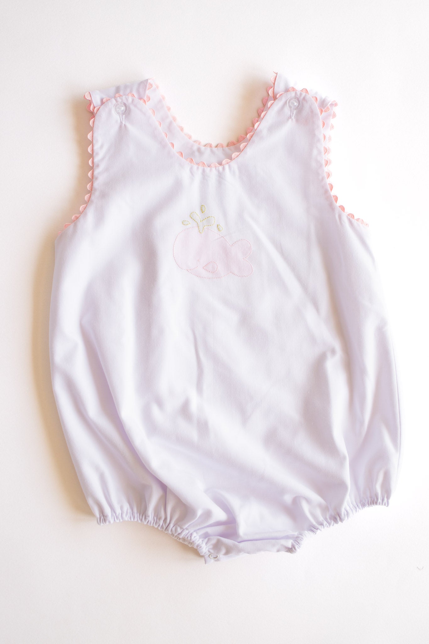 Whale Embroidered Sleeveless Bubble | White + Pink