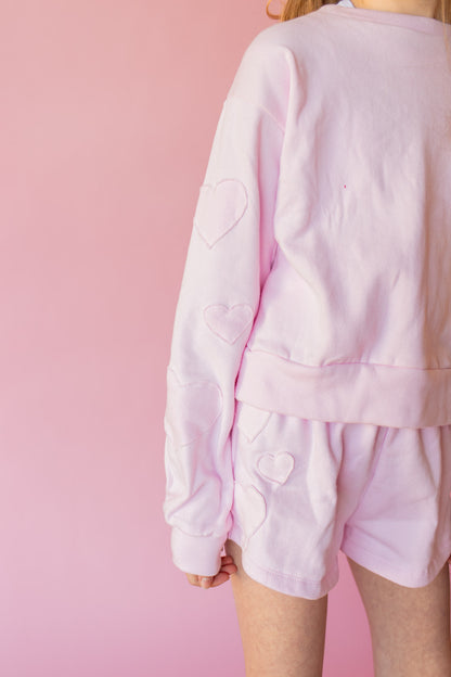 Heart Patch Sleeve Sweatshirt | Light Pink