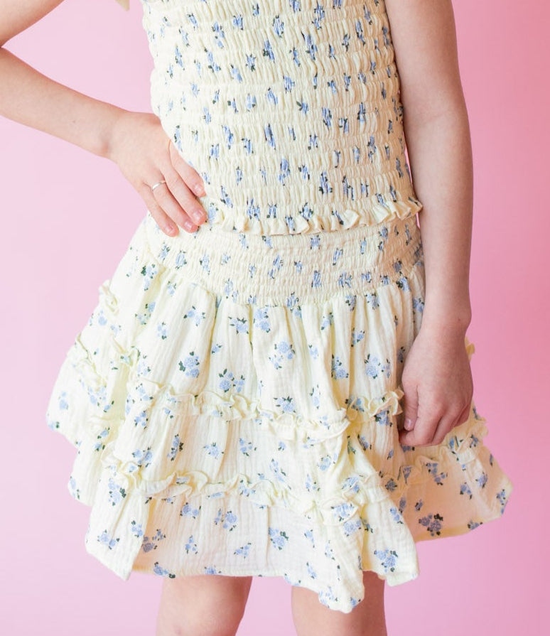 Rose Tiered Gauze Skirt | Yellow