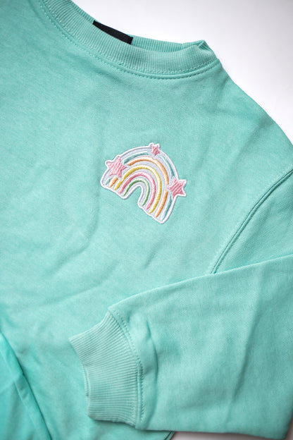 XOXO by Magpies Embroidered Rainbow Crew Neck | Soft Aqua