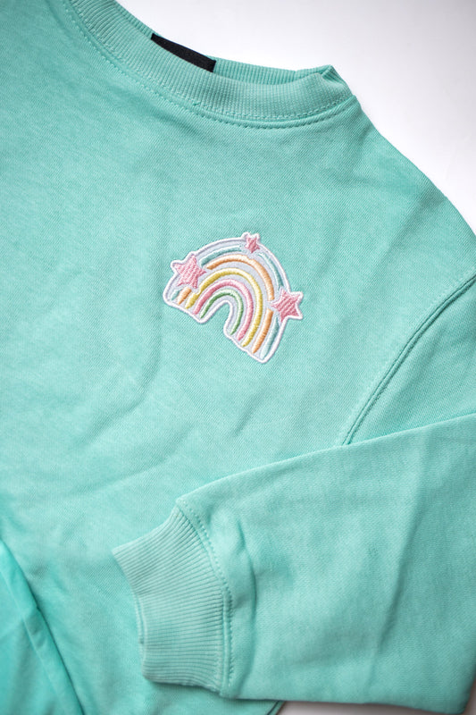 XOXO by Magpies Embroidered Rainbow Crew Neck | Soft Aqua