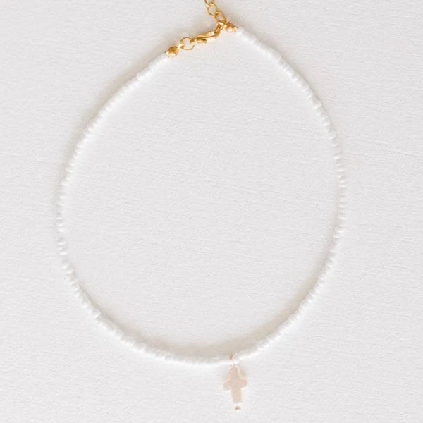 Ellie Cross Necklace | White/Pearl