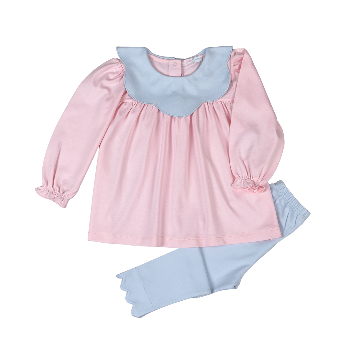 Emma Pink Pima Scallop Collar Top Set