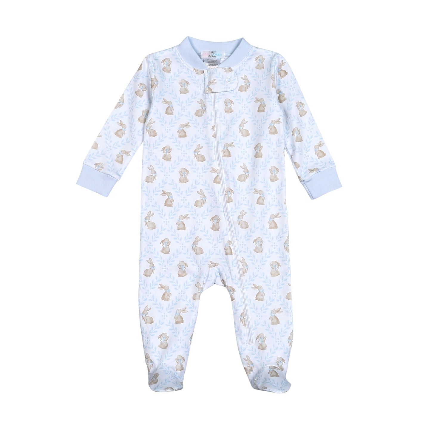 Blue Easter Bunnies Pima Zipper Footie