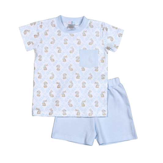 Blue Easter Bunnies Pima Short Set