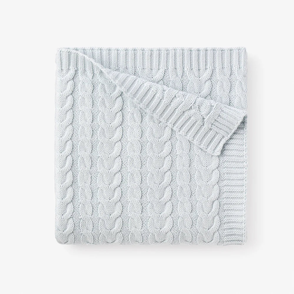 Horseshoe Cable Knit Baby Blanket | Pale Blue