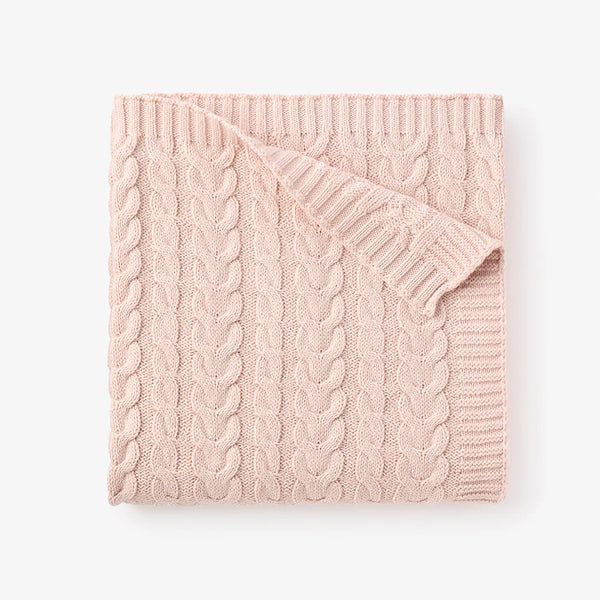 Horseshoe Cable Knit Baby Blanket | Pale Pink