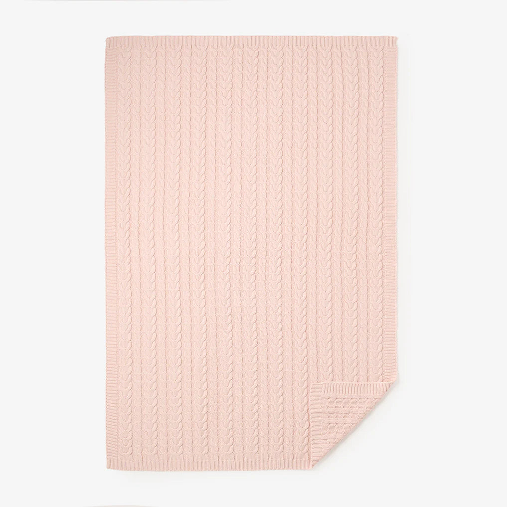 Horseshoe Cable Knit Baby Blanket | Pale Pink