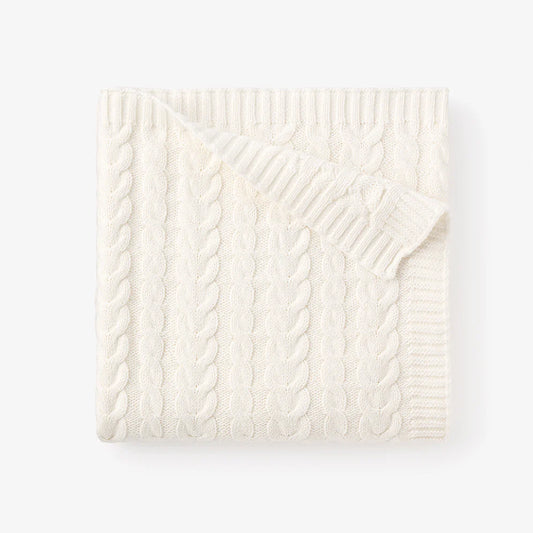 Horseshoe Cable Knit Baby Blanket | Whisper White