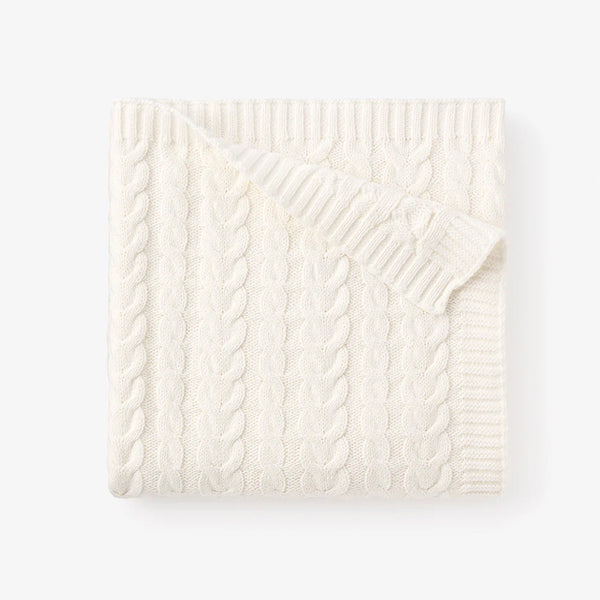 Horseshoe Cable Knit Baby Blanket | Whisper White