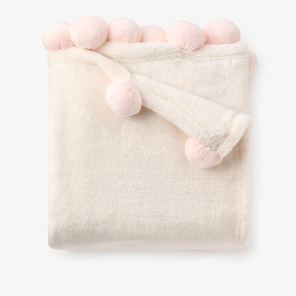 Flannel Fleece Pom Blanket | Pink