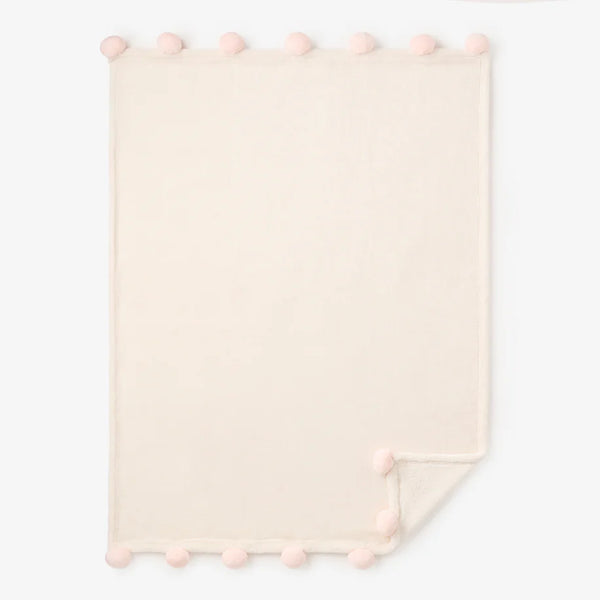 Flannel Fleece Pom Blanket | Pink