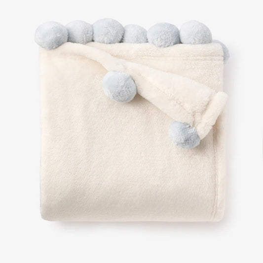 Flannel Fleece Pom Blanket | Blue