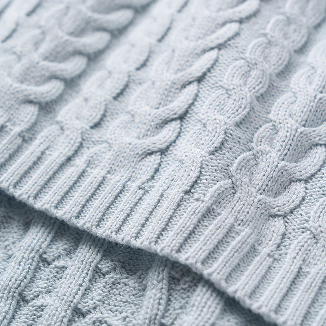 Horseshoe Cable Knit Baby Blanket | Pale Blue