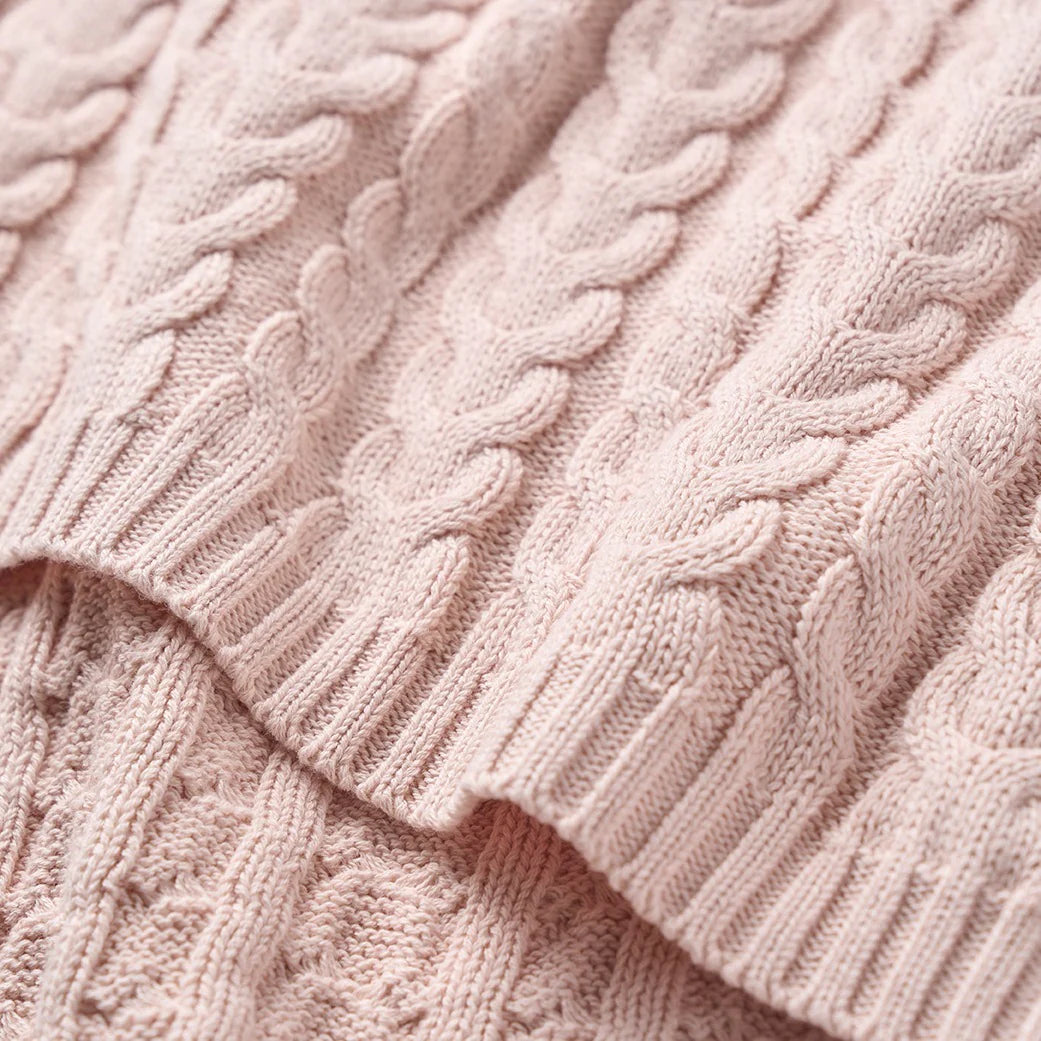 Horseshoe Cable Knit Baby Blanket | Pale Pink