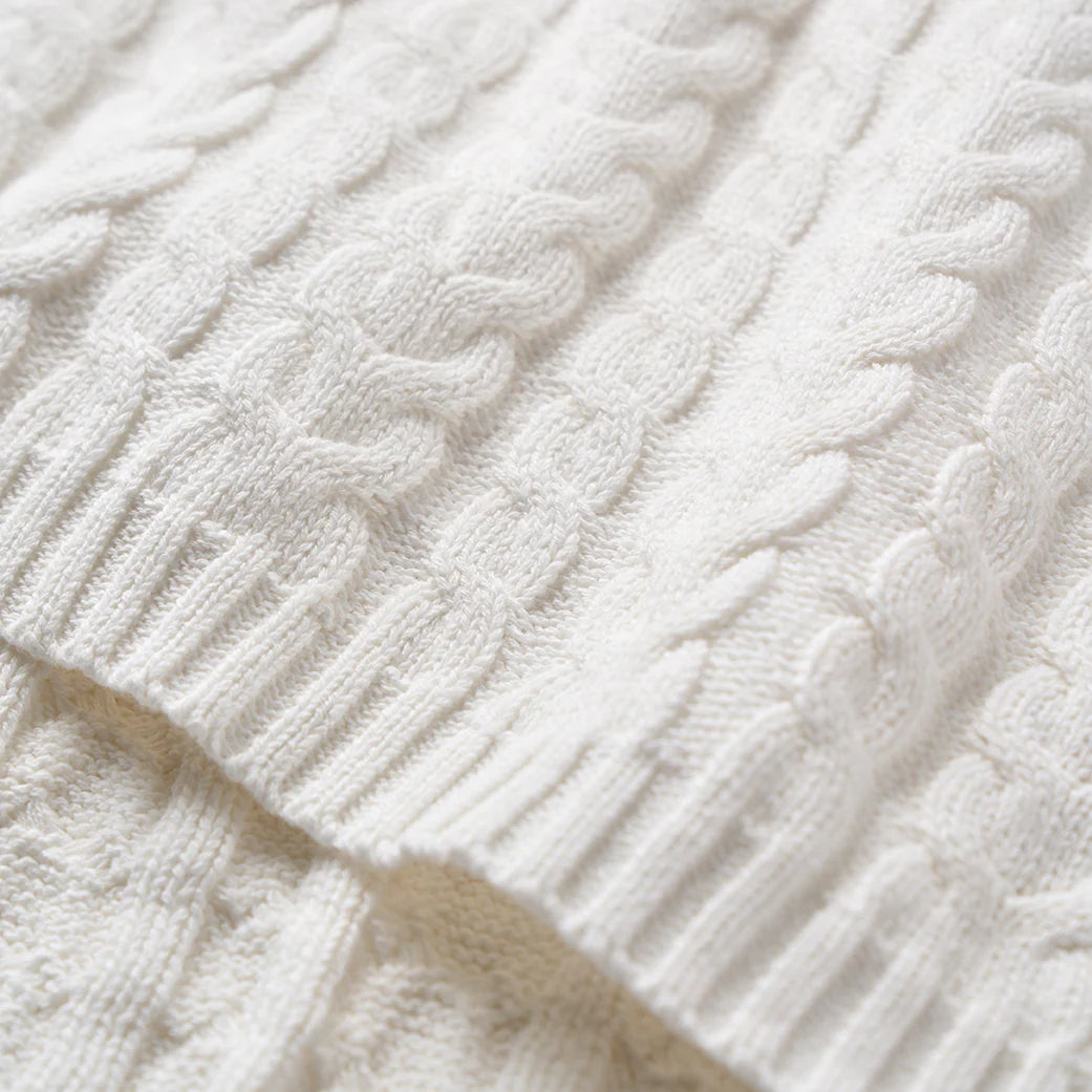 Horseshoe Cable Knit Baby Blanket | Whisper White