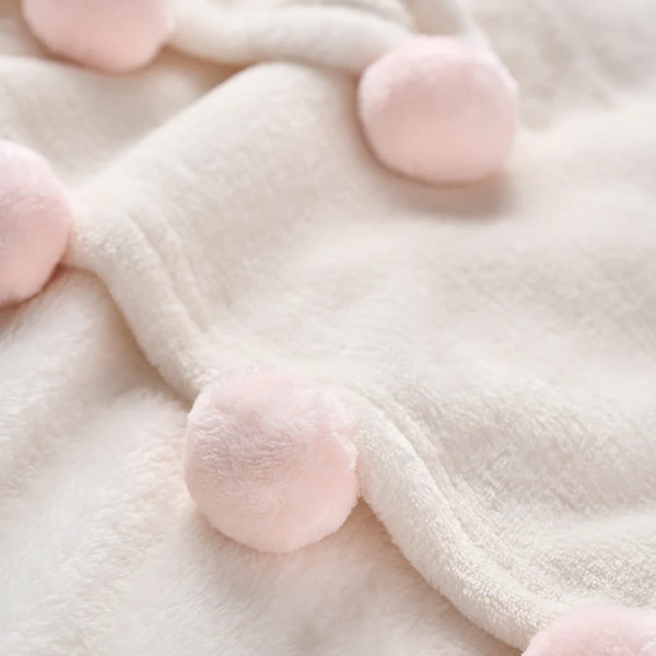 Flannel Fleece Pom Blanket | Pink