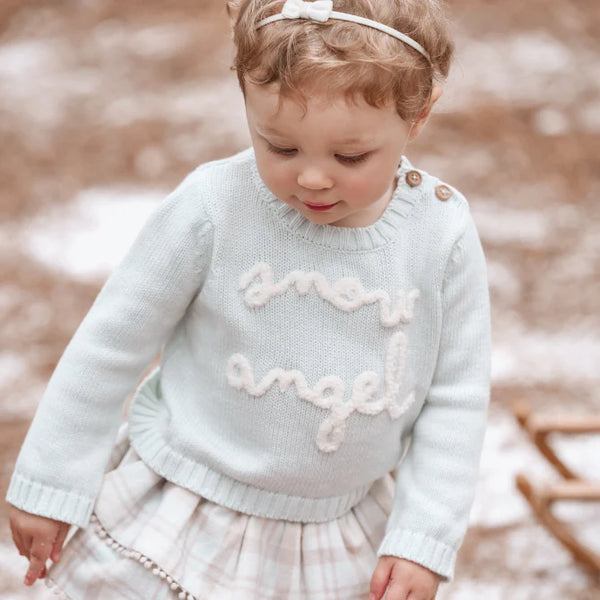 Snow Angel Sweater, Plaid Skirt, & Pom Hat Set