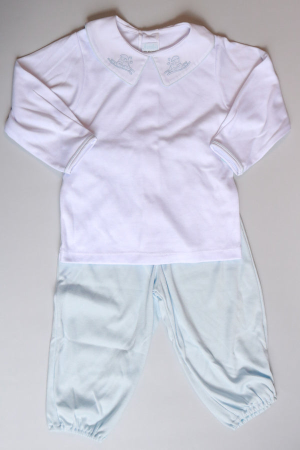 Train Embroidered Knit Pant Set | Blue/White