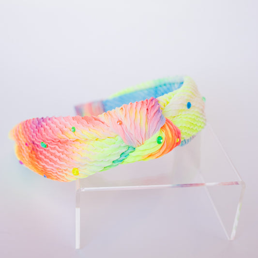 Soft Crinkle Knot Headband | Neon Tie Dye