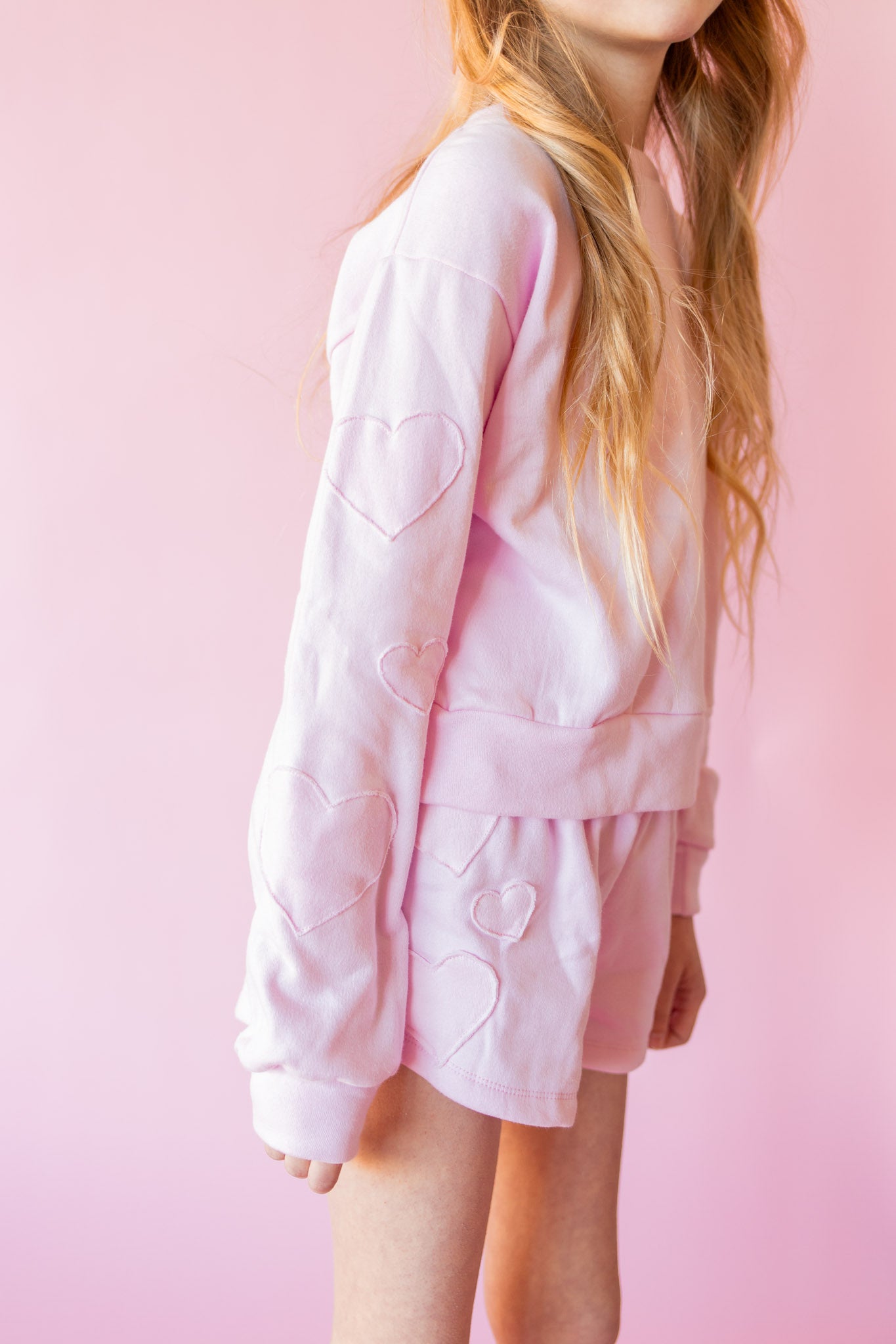 Heart Patch Sleeve Sweatshirt | Light Pink