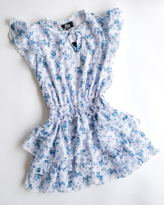 Blue Floral Tiered Dress