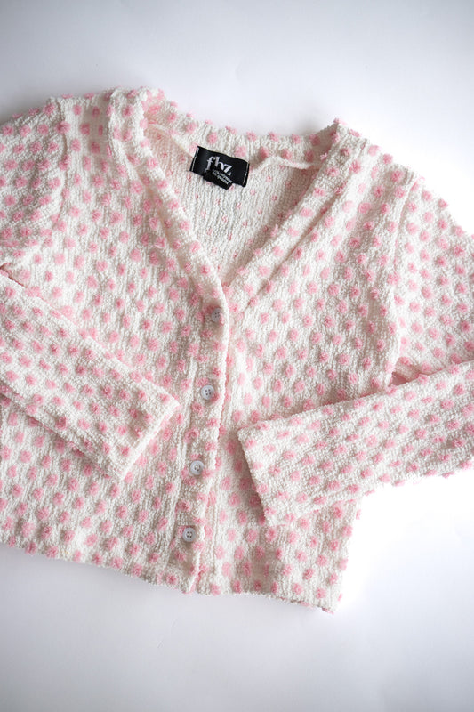 Bubble Dot Cardigan | White + Pink