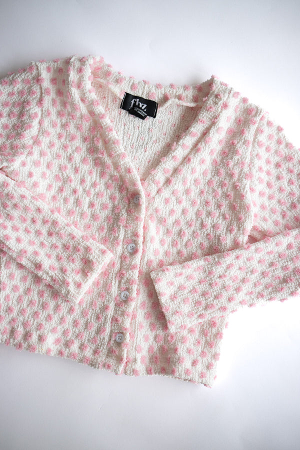 Bubble Dot Cardigan | White + Pink